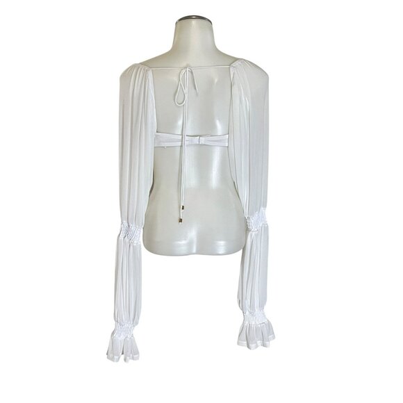 Princess Polly White Long Sleeve Open Back Crop Top  Tie Detail & Puff Sleeve S - Picture 4 of 11